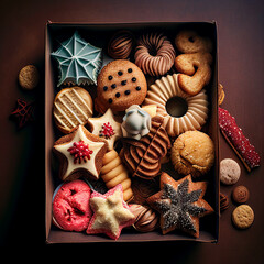 Fototapeta na wymiar christmas cookies in a box with generative ai