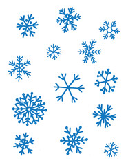 Set of snowflakes drawn by hand, png