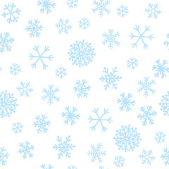 Seamless background of snowflakes drawn by hand on a transparent background,  png