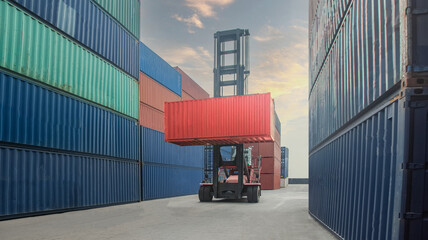 Containers Transportation Logistics of international container cargo shipping and cargo plane in...