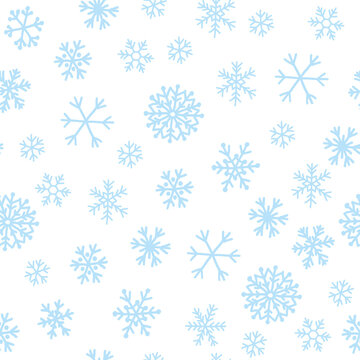 Seamless background of snowflakes drawn by hand on a transparent background,  png