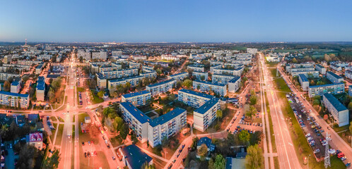View at Pabianice city from a drone at sunset	
