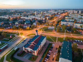 Obraz premium View at Pabianice city from a drone at sunset 