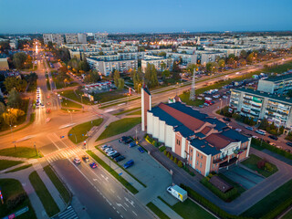 View at Pabianice city from a drone at sunset	
