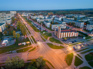 View at Pabianice city from a drone at sunset