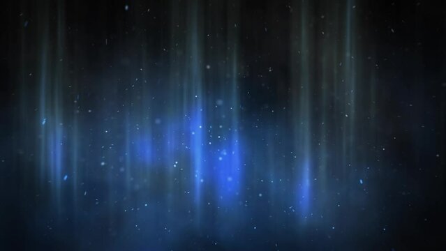 Space Blue Lights and Particles Atmosphere 4K Loop features a dark blue space atmosphere with particles and light streaks in a loop.