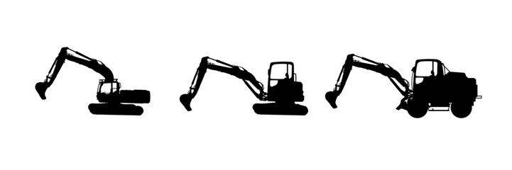 Set of   excavator, digger  silhouette © KR Studio