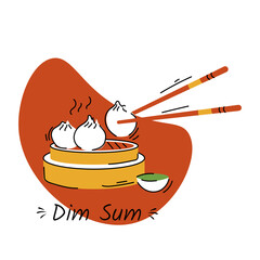 Asian food. Dim sum, traditional Chinese food, in bamboo steamer basket