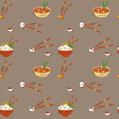 Seamless pattern with Asian food. vector illustration