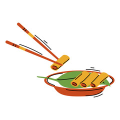 Spring roll, Chinese food, Asian food, vector illustration, isolated, on the white background