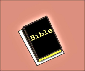Holy Bible with black cover and yellow title.