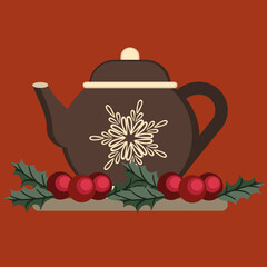 Holidays Kettle Snowflakes and Decorations Holly  