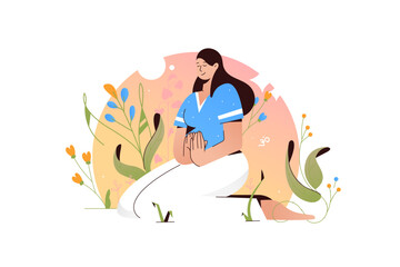 Woman with closed eyes meditating in yoga posture