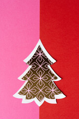 Naklejka na ściany i meble fancy holiday tree isolated on pink and red paper