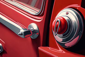 a close up of a door handle on a contemporary red automobile. Generative AI