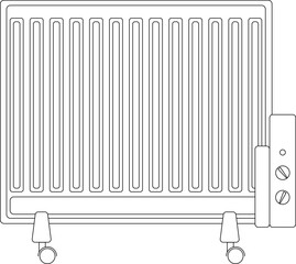 Heating systems oil heater, electric heaters radiator, indoor mobility electric oil filled heater for warmth in winter when it's cold temperature sketch drawing, contour lines drawn