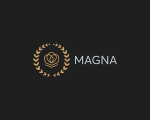 Linear crown emblem. Elegant royal king sign logotype. Luxury wealth icon. Vector illustration.