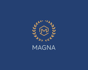 Abstract letter M logo. Elegant linear emblem. Solid initials boutique jewelry sign icon. Vector illustration.