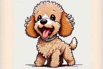 Poodle puppy laughingly licking its lips. isolated on a white background. Generative AI