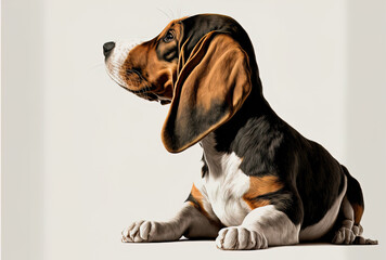 Hound puppy dog in profile, listening with large ears up. isolated. Generative AI