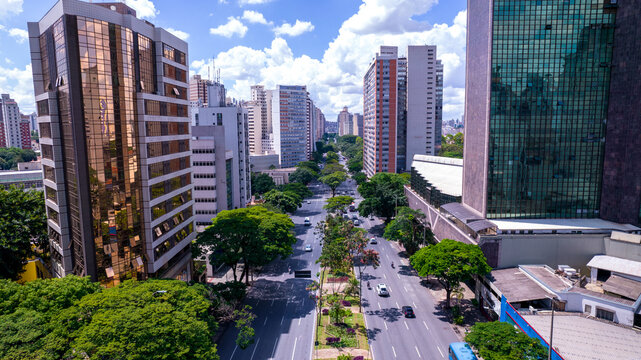 Aerial view of the central region of Belo Horizonte, Minas Gerais, Brazil. Commercial buildings on Avenida Afonso Pena