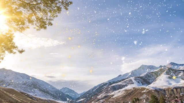 Beautiful snowfall and time lapse in the mountains , Beautiful winter landscape 4k video, video loop