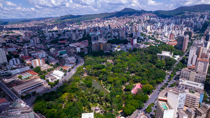Aerial view of Américo Renné Giannetti Park, Belo Horizonte, Minas Gerais, Brazil. City center