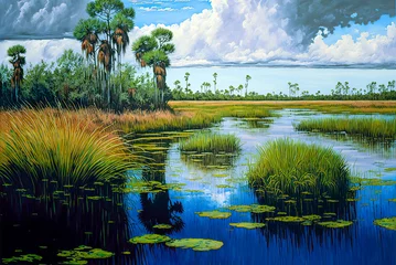 Rolgordijnen Acrylic painting of the Florida Everglades. Generative AI © Sunshower Shots