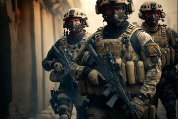 Elite Special Forces Military Unit Holding Rifles, For Tactical Gear, Ready For Battle