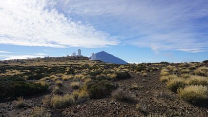 Fototapeta na wymiar A view of Teide Observatory and Mount Teide from Izaña, Tenerife, Canary Islands, Spain, sunny day, no people
