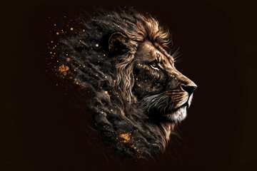 Naklejka premium Beautiful creative illustration of a lion. Generative AI 