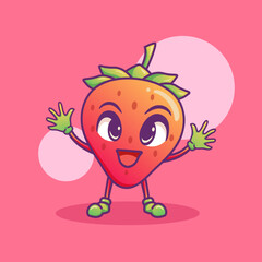 Cute adorable cartoon happy strawberry illustration for sticker icon mascot and logo