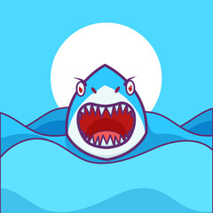 Cute adorable cartoon sea shark with opened mouth illustration for sticker icon mascot and logo