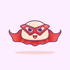 Cute adorable cartoon flying super hero mochi dessert illustration for sticker icon mascot and logo