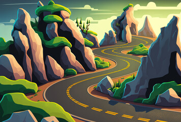 Curving road along mountainous cliff. Generative AI