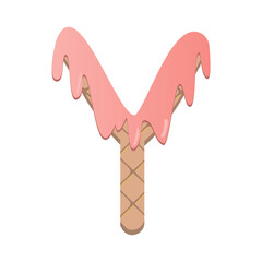 cute wafer with strawberry cream alphabet font for decorating or printing for cards or banner