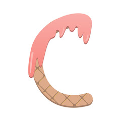 cute wafer with strawberry cream alphabet font for decorating or printing for cards or banner