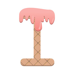 cute wafer with strawberry cream alphabet font for decorating or printing for cards or banner