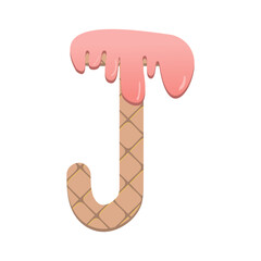 cute wafer with strawberry cream alphabet font for decorating or printing for cards or banner