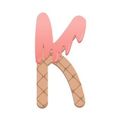 cute wafer with strawberry cream alphabet font for decorating or printing for cards or banner