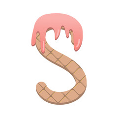 cute wafer with strawberry cream alphabet font for decorating or printing for cards or banner