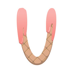 cute wafer with strawberry cream alphabet font for decorating or printing for cards or banner