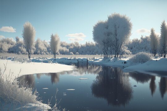 Rzeka płynąca przez zimowy krajobraz