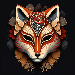 Japanese kitsune fox mask. Created with Generative AI Technology