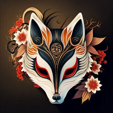 Japanese kitsune fox mask. Created with Generative AI Technology