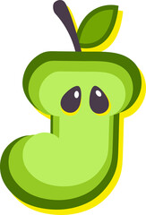 Naklejka premium Green apple fruit style alphabet text, letter J