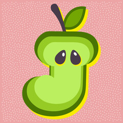 Green apple fruit style alphabet text, letter J