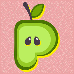 Green apple fruit style alphabet text, letter P