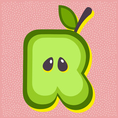 Green apple fruit style alphabet text, letter R