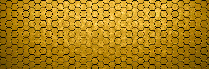 Futuristic gold hexagonal texture background. 3d rendering